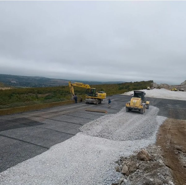 Geogrids laid for ground soil stabilization and improving load bearing capacity