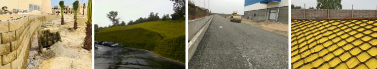 Application of bond strength in retaining walls, slope stabilization, pavement design and erosion control