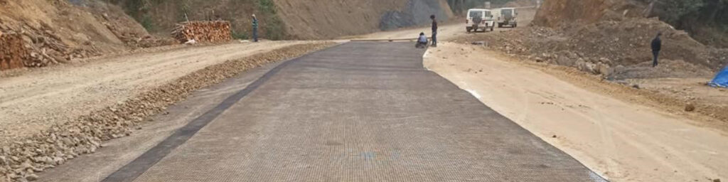 Mechanically soil stabilisation for a roadway improvement project using StrataGridTM uniaxial geogrids by Strata Global